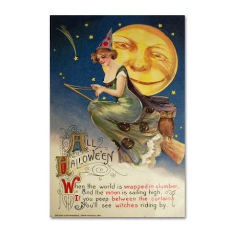 Vintage Apple Collection 'Halloween Witch Greendress Moon' Canvas Art,30x47